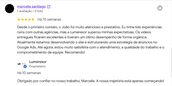 Avaliações de clientes em perfil de empresa no Google